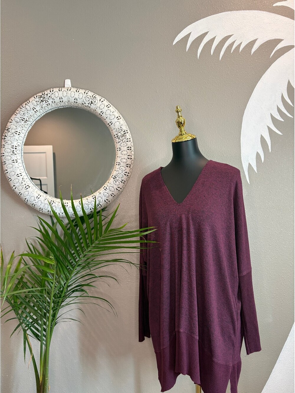 Oversized Burgundy V-Neck Pullover Sweater